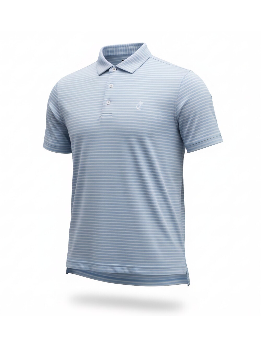 Johnnie-O Men's L Performance Golf Polo Shirt Blue White Striped Surfer Logo